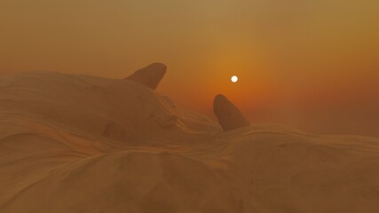 Shot of misty desert landscape scene 3D rendering nature wallpaper backgrounds