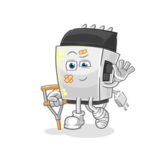 hair clipper sick with limping stick. cartoon mascot vector