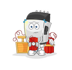 hair clipper holding dynamite character. cartoon mascot vector