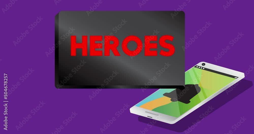 Poster heroes. text on notification bubble from portable information device screen. mobile app message, con
