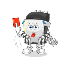 hair clipper referee with red card illustration. character vector