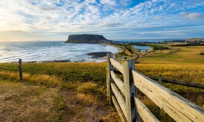 Stanley north west Tasmania with the volcano plug known as the Nut in the background 