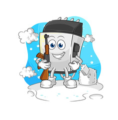 hair clipper soldier in winter. character mascot vector