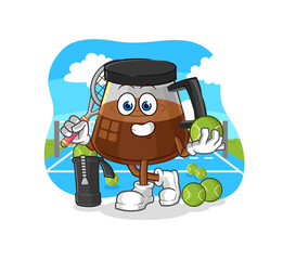 coffee machine plays tennis illustration. character vector