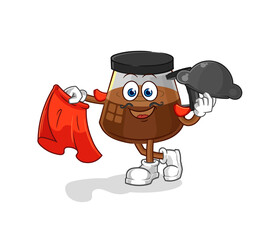 coffee machine matador with red cloth illustration. character vector