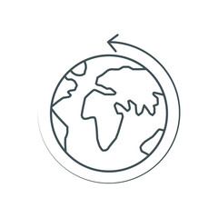 Earth globe icon. Simple outline style. Around planet with arrow. Thin line symbol. Vector illustration isolated on white background. EPS 10.