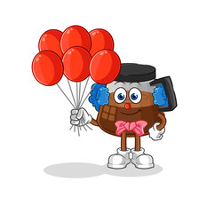 coffee machine clown with balloons vector. cartoon character