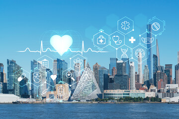 New York City skyline from New Jersey over the Hudson River towards Midtown Manhattan at day time....
