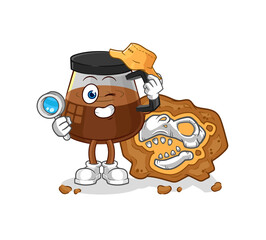 coffee machine archaeologists with fossils mascot. cartoon vector