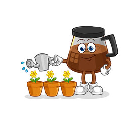 coffee machine watering the flowers mascot. cartoon vector