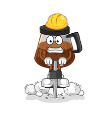 coffee machine drill the ground cartoon character vector