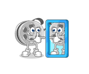 film reel looking into mirror cartoon. cartoon mascot vector