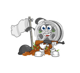 film reel army character. cartoon mascot vector