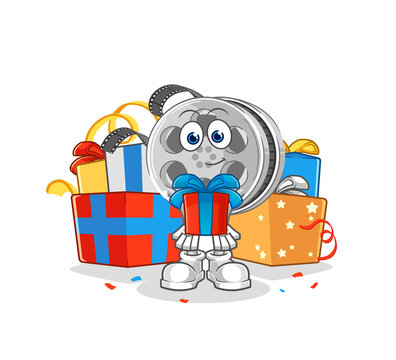 film reel give gifts mascot. cartoon vector