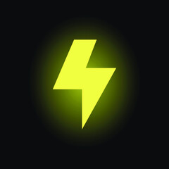Lightning bolt thunder icon. Power energy battery concept. Glowing yellow on black background. Vector illustration isolated. EPS 10.
