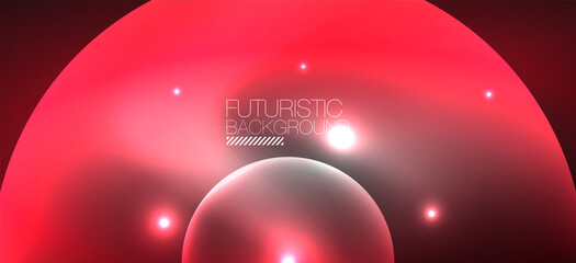 Abstract background with neon glowing light effects. Round shapes, triangles and circles. Wallpaper for concept of AI technology, blockchain, communication, 5G, science, business and technology