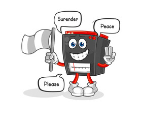 radio hold surrender flag mascot. cartoon vector