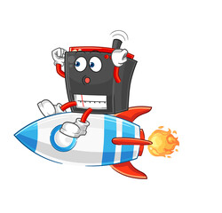 radio ride a rocket cartoon mascot vector