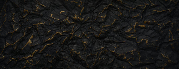 Black with gold paint crumpled paper texture background