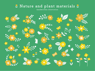 ナチュラルなボタニカル草花素材セット【グリーン】【主線なし】
