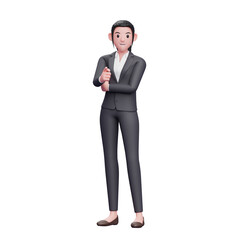 Business woman pointing at camera, 3D render business woman character illustration