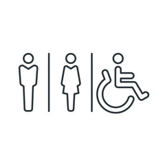 Male, female, handicap toilet sign icon. WC, unisex bathroom concept. Vector illustration isolated on white background. EPS 10.