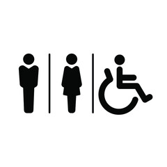Male, female, handicap toilet sign icon. WC, unisex bathroom concept. Vector illustration isolated on white background. EPS 10.