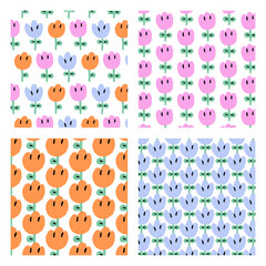 Set of cute flower pattern hand drawn vector illustration. Pattern for textile, fabric, wrapping paper. - 504685266
