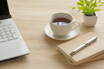 A cup of coffee on a desk