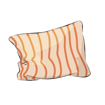 Cartoon cushion. Doodle bedroom pillow and home interior decorative element with striped pattern. Bed and sofa textile decor. Bedroom or living room comfort accessory. Vector isolated set