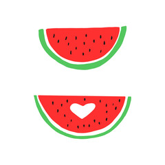 watermelon slice set. hand drawn vector illustration. minimalism. icon, sticker, decor. juicy, fresh, fruits, summer, food.