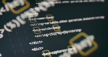 Software developer programming code. Abstract computer script code. Code text written and created...