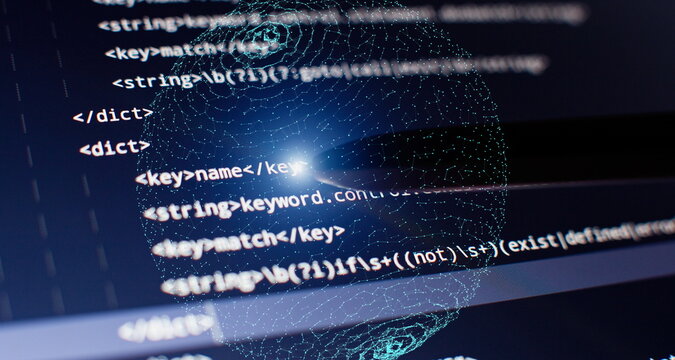 Abstract computer script code. Programming code screen of software developer. Software Programming Work Time.