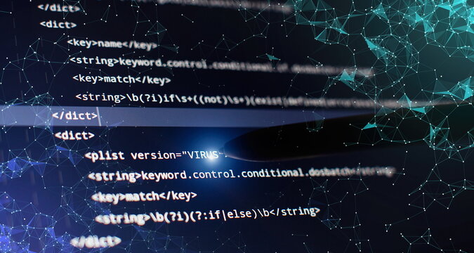 Abstract computer script code. Programming code screen of software developer. Software Programming Work Time.