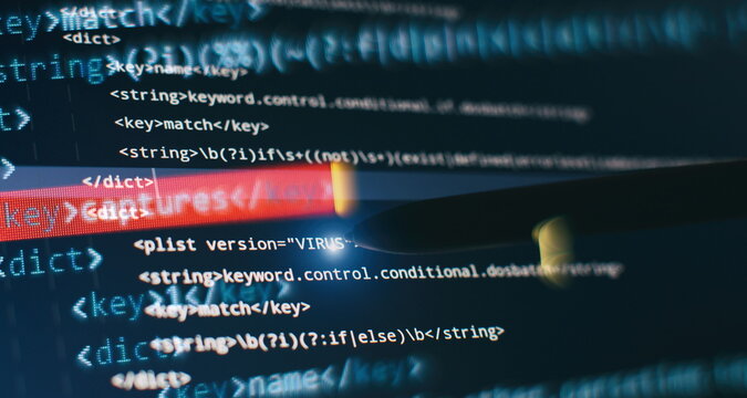 Abstract computer script code. Programming code screen of software developer. Software Programming Work Time.