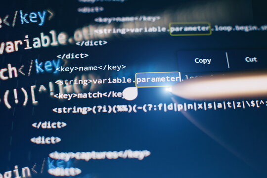 Software developer programming code. Abstract computer script code. Code text written and created entirely by myself.