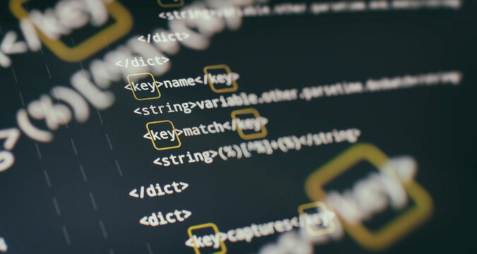 Software developer programming code. Abstract computer script code. Code text written and created entirely by myself.