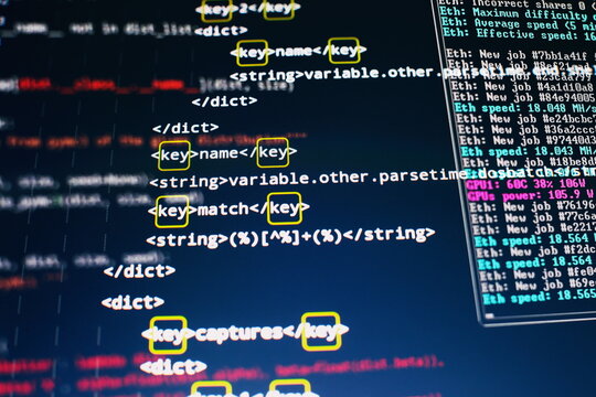 Software developer programming code. Abstract computer script code. Code text written and created entirely by myself.