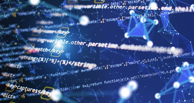 Website HTML Code on the Laptop Display Closeup Photo. Modern tech. Innovative startup project.
