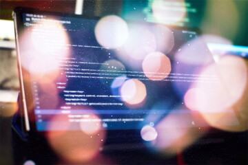 Monitor closeup of function source code. Abstract IT technology background. Software source code.