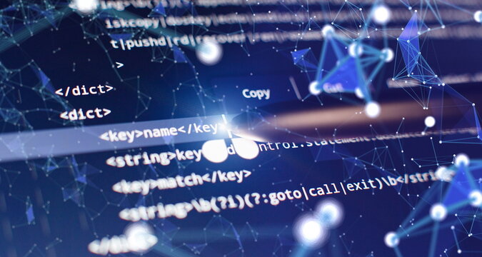 screen of software developer. Software Programming Work Time.