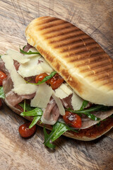 panini traditional italian toasted sandwich snack in milan italy - 504688607