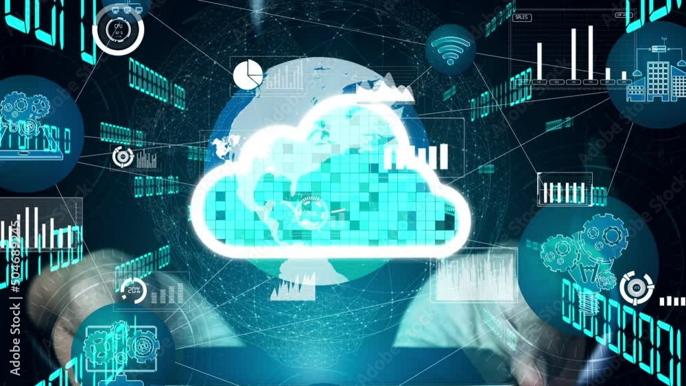 Poster conceptual cloud computing and data storage technology for future innovation . 3d render computer gr