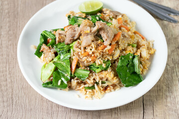 Fried rice with pork and egg, Thai street food
