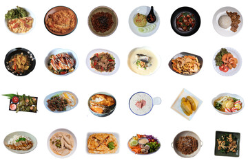 Thai food set on white background.Collection of food dishes