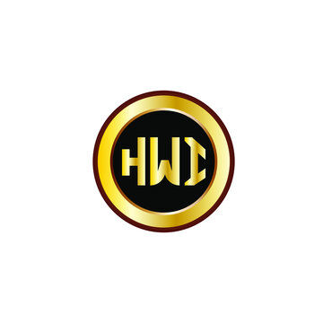 HWI letter circle logo design. HWI letter logo design with black background. HWI creative letter logo with gold colors.
