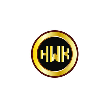 HWK letter circle logo design. HWK letter logo design with black background. HWK creative letter logo with gold colors.
