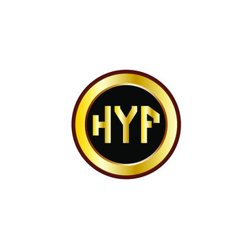 HYF letter circle logo design. HYF letter logo design with black background. HYF creative letter logo with gold colors.
