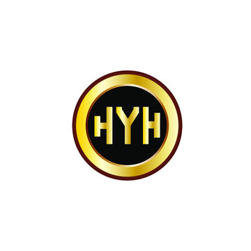 HYH letter circle logo design. HYH letter logo design with black background. HYH creative letter logo with gold colors.
