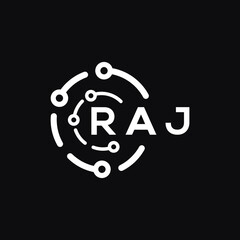 RAJ technology letter logo design on black  background. RAJ creative initials technology letter logo concept. RAJ technology letter design.
 - obrazy, fototapety, plakaty